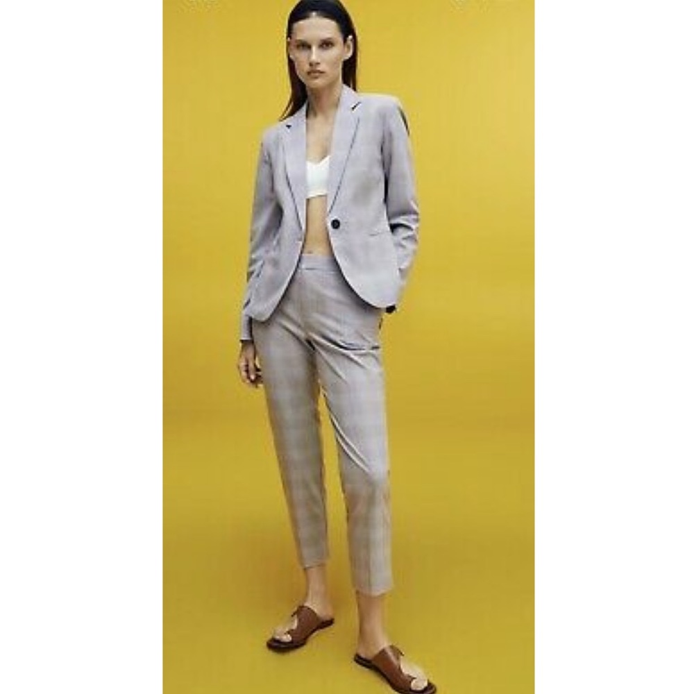 ZARA Women’s Tailored Plaid Blazer & Pants Set | Taupe Brown/Light Blue, Sz US 6